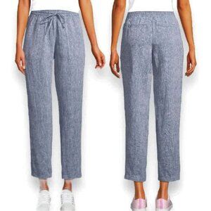 Lands’ End Size 8 High Rise Chambray Blue 100% Linen Pull On Cropped Pants